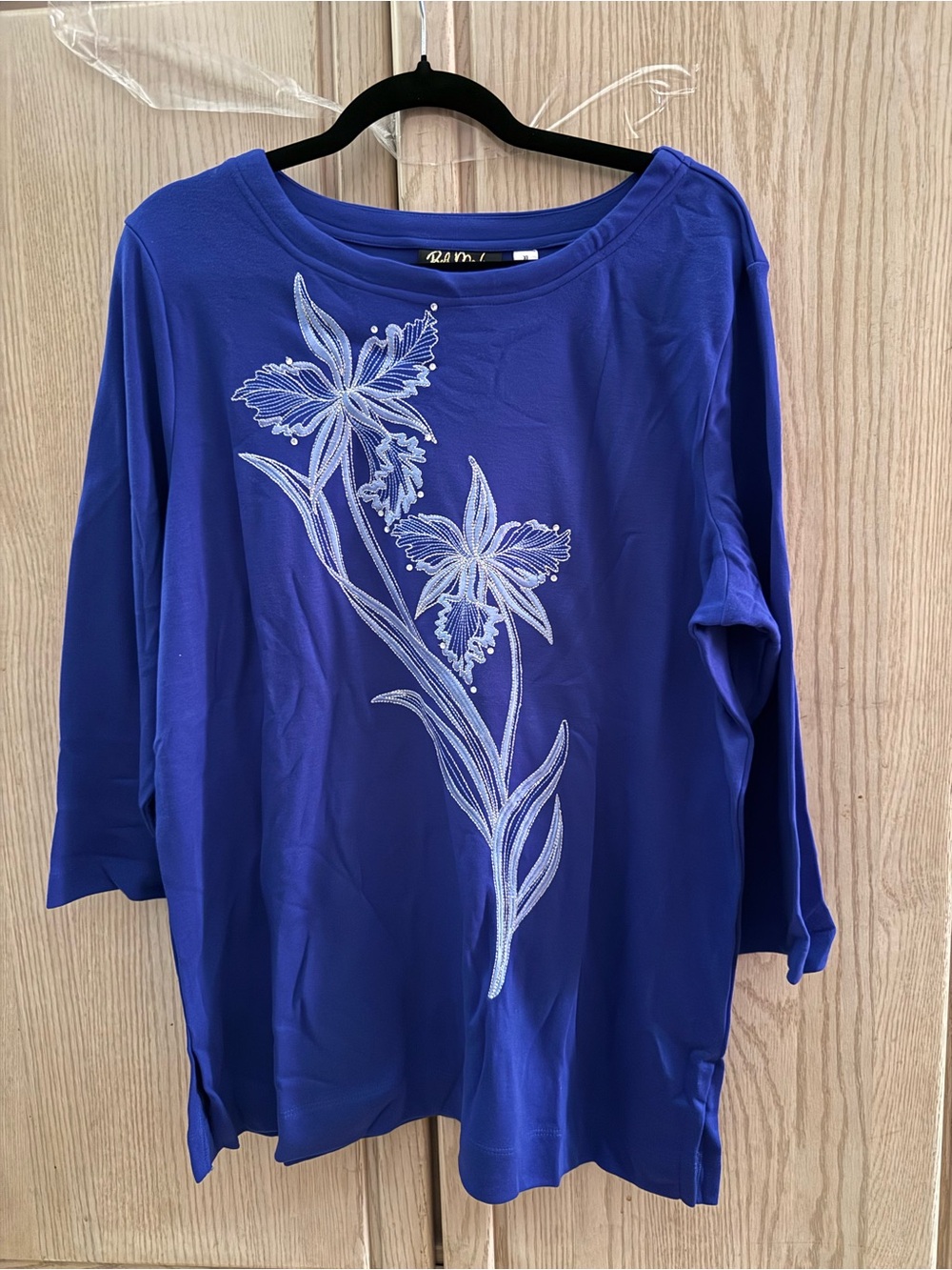 Royal Blue Floral Embroidered Women's Top
